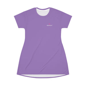 Solid Purple T-Shirt Dress, Solid Purple Color Oversized Best Modern Minimalist Print Crewneck Women's Long T-Shirt Dress For Women - Made in USA (US Size: XS-2XL)