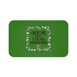 Green "Creative Adult Is The Child Survived" Inspirational Quote Bath Mat- Printed in USA-Bath Mat-Large 34x21-Heidi Kimura Art LLC