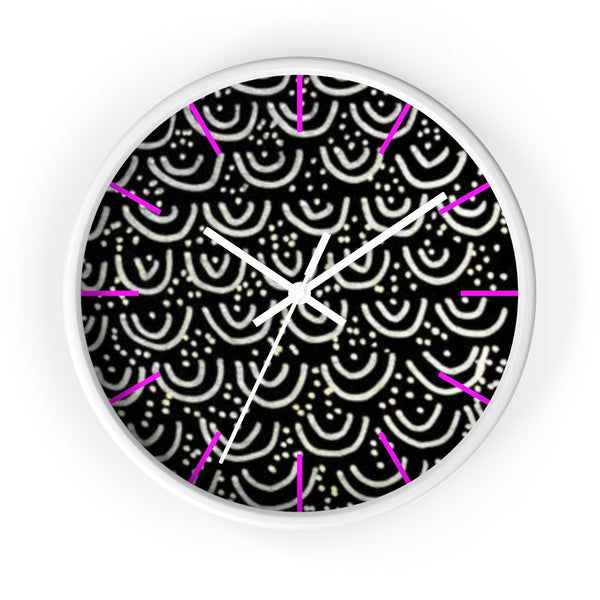Black Mermaids Wall Clock, Geometric Print 10" dia. Indoor Large Wall Clock - Made in USA-Wall Clock-White-White-Heidi Kimura Art LLC
