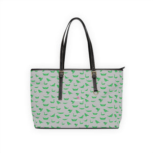Green Crane Grey Tote Bag, Best Stylish Fashionable Printed PU Leather Shoulder Large Spacious Durable Hand Work Bag 17"x11"/ 16"x10" With Gold-Color Zippers & Buckles & Mobile Phone Slots & Inner Pockets, All Day Large Tote Luxury Best Sleek and Sophisticated Cute Work Shoulder Bag For Women With Outside And Inner Zippers