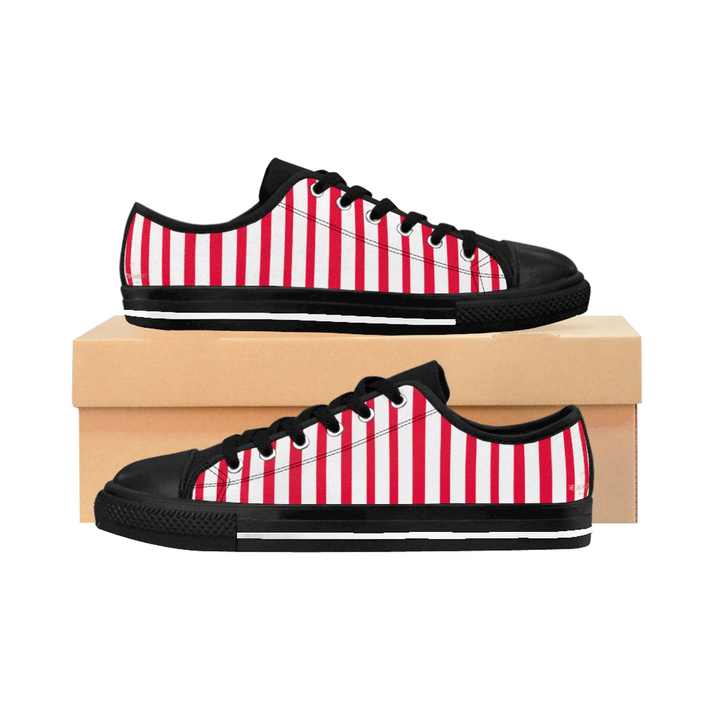 Red White Striped Women's Sneakers-Shoes-Printify-US 6-Black-Heidi Kimura Art LLC Red White Striped Women's Sneakers, Women's Striped Sneakers, Classic Modern Stripes Low Tops, Designer Low Top Women's Sneakers Tennis Shoes (US Size: 6-12)