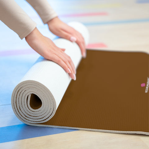 Dark Brown Foam Yoga Mat, Solid Earth Brown Color Modern Minimalist Print Best Fashion Stylish Lightweight 0.25" thick Best Designer Gym or Exercise Sports Athletic Yoga Mat Workout Equipment - Printed in USA (Size: 24″x72")