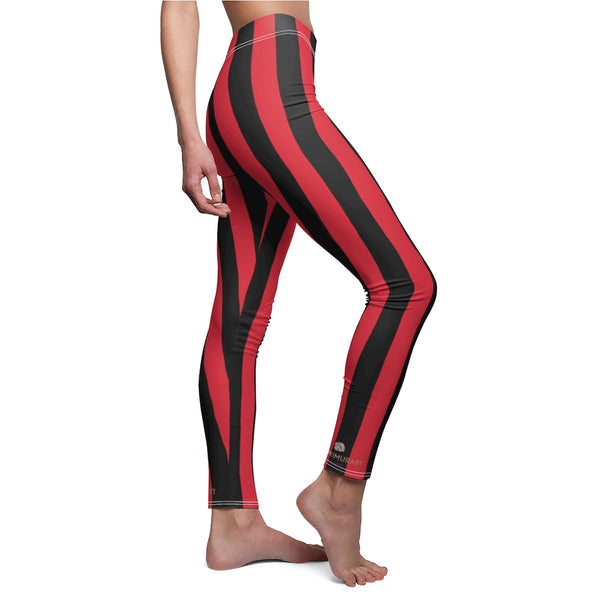 Red Black Striped Women's Casual Leggings, Vertical Stripes Tights-All Over Prints-Printify-Heidi Kimura Art LLC