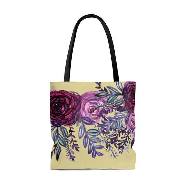 Pastel Yellow Rose Flower Floral Print Designer Women's Tote Bag - Made in USA-Tote Bag-Heidi Kimura Art LLC