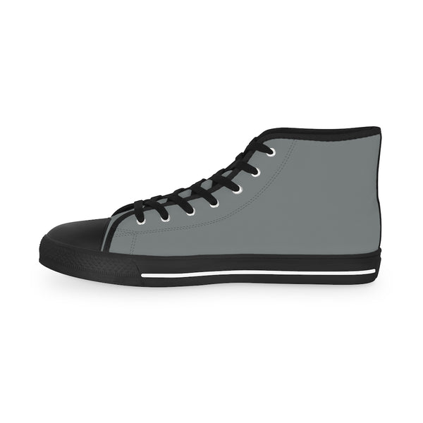 Dark Grey Men's High Tops, Dark Grey Modern Minimalist Solid Color Best Men's High Top Laced Up Black or White Style Breathable Fashion Canvas Sneakers Tennis Athletic Style Shoes For Men (US Size: 5-14)