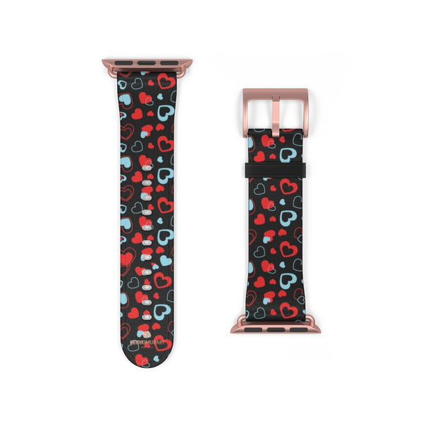 Black Red Hearts Shaped V Day 38mm/42mm Watch Band For Apple Watch- Made in USA-Watch Band-38 mm-Rose Gold Matte-Heidi Kimura Art LLC