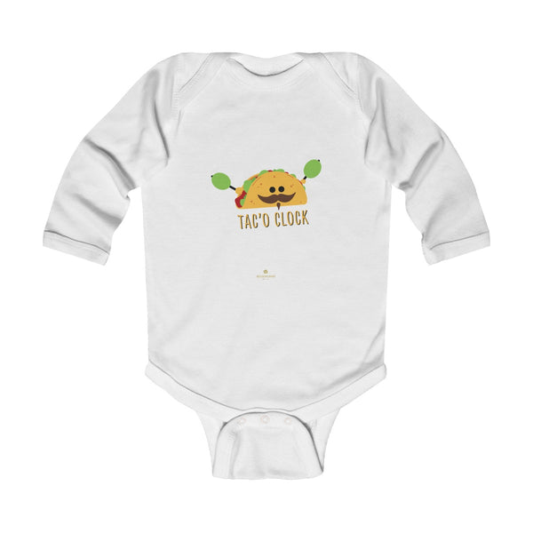 Taco Cute Funny Baby Boy or Girls Infant Kids Long Sleeve Bodysuit - Made in USA-Infant Long Sleeve Bodysuit-White-NB-Heidi Kimura Art LLC