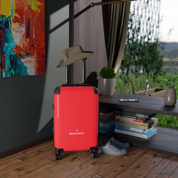 Hot Red Color Cabin Suitcase, Carry On Polycarbonate Front and Hard-Shell Durable Small 1-Size Carry-on Luggage With 2 Inner Pockets & Built in Lock With 4 Wheel 360° Swivel and Adjustable Telescopic Handle - Made in USA/UK (Size: 13.3" x 22.4" x 9.05", Weight: 7.5 lb) Unique Cute Carry-On Best Personal Travel Bag Custom Luggage - Gift For Him or Her 