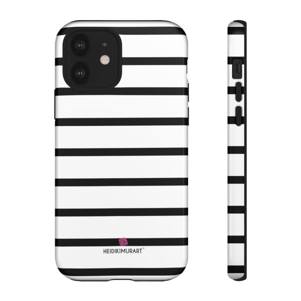Black Striped Designer Tough Cases, Modern Minimalist Designer Case Mate Best Tough Phone Case For iPhones and Samsung Galaxy Devices-Made in USA