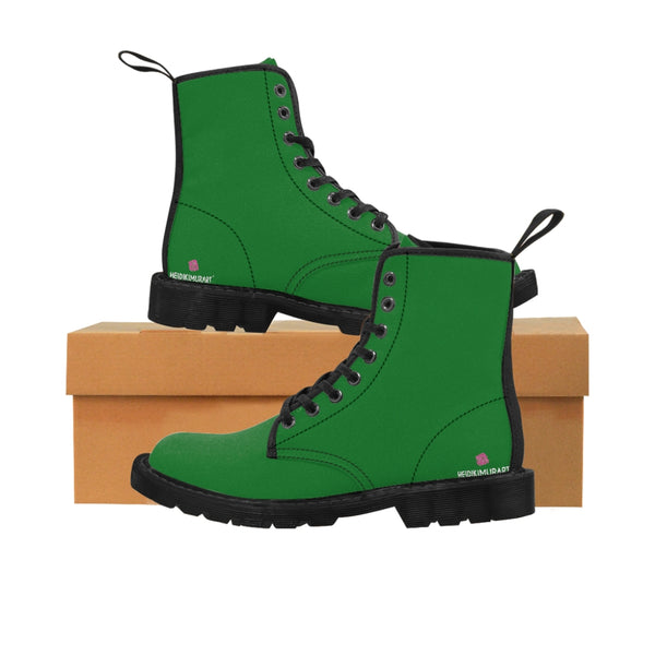 Green Women's Canvas Boots, Best Emerald Green Solid Color Winter Boots For Women
