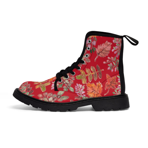 Autumn Red Fall Women's Boots, Red Fall Leaves Print Women's Boots, Best Winter Boots For Women (US Size 6.5-11)