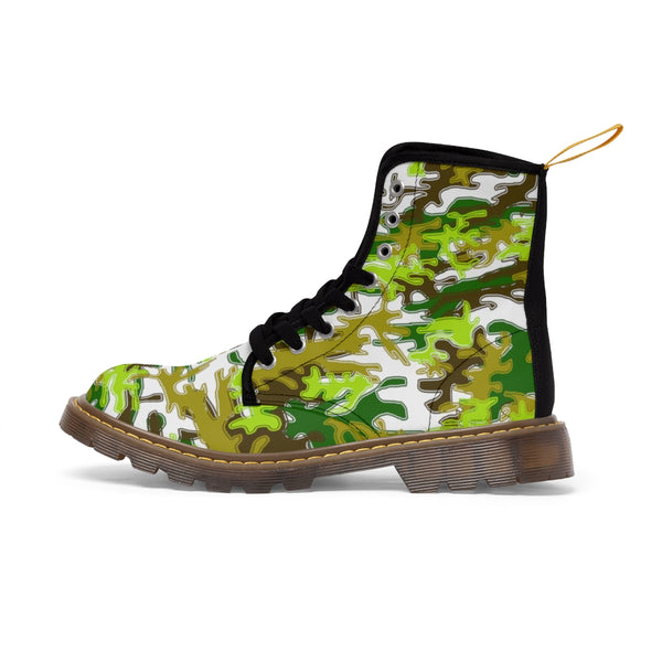 Green Camo Print Women's Boots, Army Military Print Best Winter Laced Up Canvas Boots For Women (US Size 6.5-11)