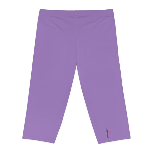 Pastel Purple Women's Capri Leggings, Modern Essential Solid Color American-Made Best Designer Premium Quality Knee-Length Mid-Waist Fit Knee-Length Polyester Capris Tights-Made in USA (US Size: XS-3XL) Plus Size Available