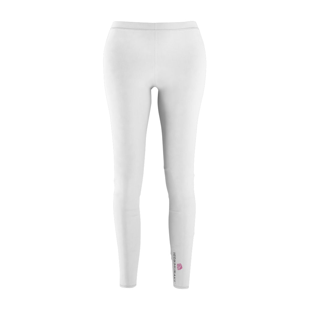 White Women's Casual Leggings, Bright White Classic Solid Color Women's Fashion Best Designer Premium Quality Skinny Fit Premium Quality Casual Leggings - Made in USA (US Size: XS-2XL) Women's Solid Color Leggings, Simple Solid Color Casual Pants Made For Comfort, Color Leggings For Work, Bright Colorful Tights