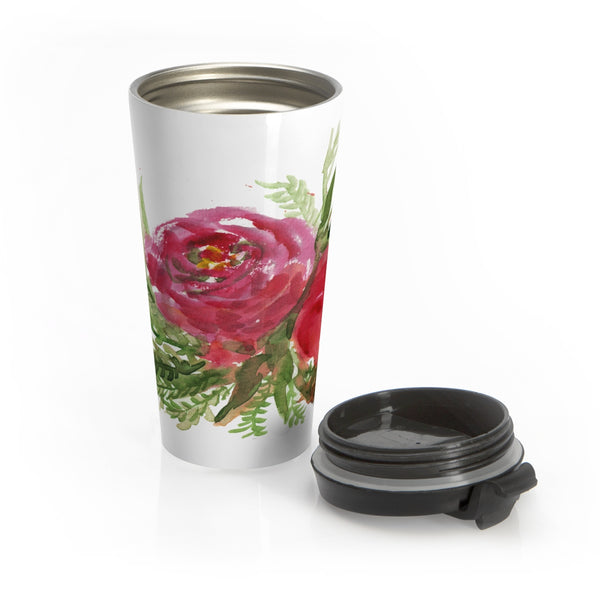 Red Light Rose Floral Print Stainless Steel 15 oz Travel Mug - Made in the USA-Mug-Travel Mug-Heidi Kimura Art LLC
