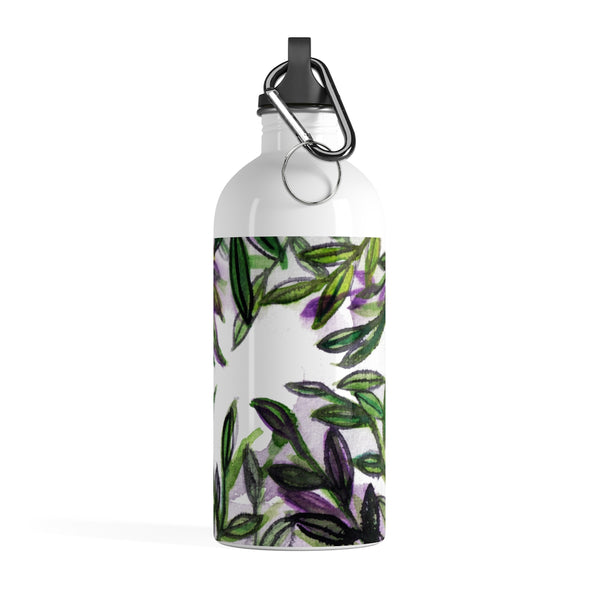 Green Purple Tropical Leaves Print Stainless Steel 14 oz Large Water Bottle - Made in USA-Mug-14oz-Heidi Kimura Art LLC