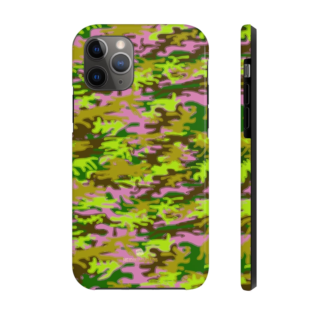 Pink Green Camo iPhone Case, Case Mate Tough Samsung Galaxy Phone Cases-Phone Case-Printify-iPhone 11 Pro-Heidi Kimura Art LLC Pink Green Camo iPhone Case, Camouflage Army Military Print Sexy Modern Designer Case Mate Tough Phone Case For iPhones and Samsung Galaxy Devices-Printed in USA