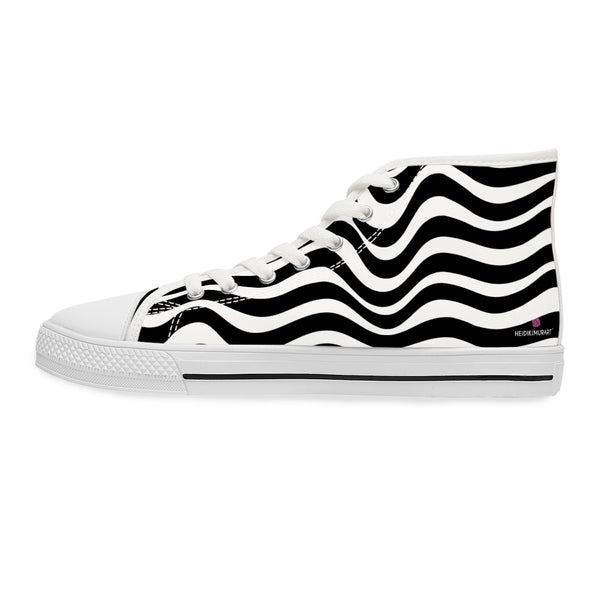 Black White Wavy Ladies' High Tops, Best Women's High Top Sneakers