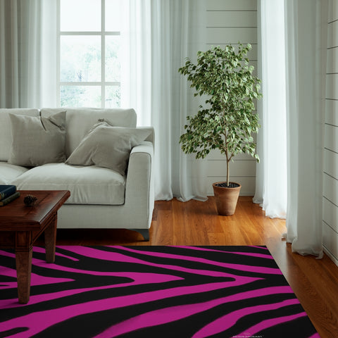 Zebra Animal Print Dornier Rug, Hot Pink and Black Zebra Stripes Animal Print Woven Indoor Carpet For Home or Office, Modern Basics Essential Premium Best Designer Durable Woven Skid-Resistant Premium Polyester Indoor Carpet Area Rug - Printed in USA (Size: 20"x32"(1'-8"x2'-8"), 35"×63"(2'-11"x5'-3"), 63"×84"(5'-3"x7'-0"))