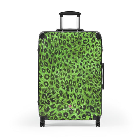 Green Leopard Print Suitcases, Leopard Spots Animal Print Designer Suitcase Luggage (Small, Medium, Large) Unique Cute Spacious Versatile and Lightweight Carry-On or Checked In Suitcase, Best Personal Superior Designer Adult's Travel Bag Custom Luggage - Gift For Him or Her - Made in USA/ UK