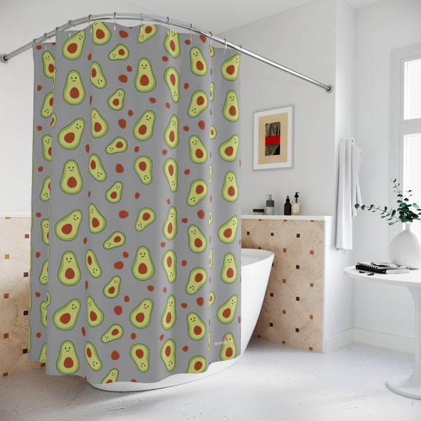 Grey Avocado Polyester Shower Curtain, 71" × 74" Modern Kids or Adults Colorful Best Premium Quality American Style One-Sided Luxury Durable Stylish Unique Interior Bathroom Shower Curtains - Printed in USA