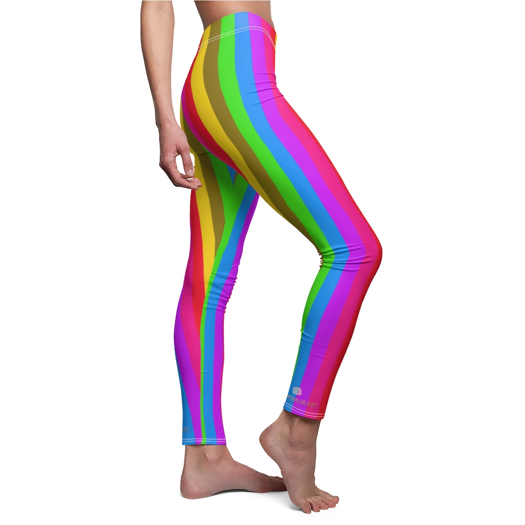 Rainbow Striped Women's Casual Leggings, Gay Pride Party Vertical