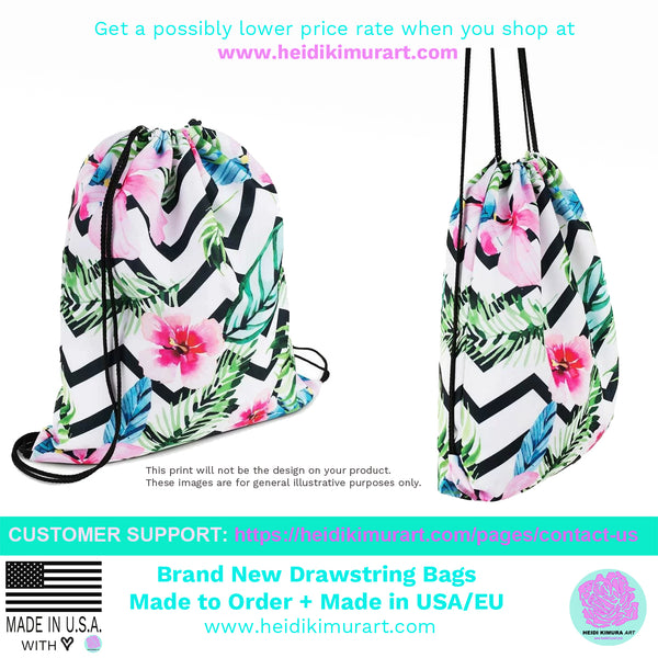 Pink Abstract Rose Floral Print Designer 15”x17” Drawstring Bag - Made in USA/ Europe-Drawstring Bag-Heidi Kimura Art LLC