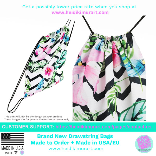 Black Pink Star Pattern Print Designer 15"x17" Size Drawstring Bag- Made in USA/EU-Drawstring Bag-Heidi Kimura Art LLC