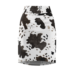 Cow Print White Brown Black Designer Women's Pencil Skirt - Made in USA (Size XS-2XL)-Pencil Skirt-L-4 oz.-Heidi Kimura Art LLC