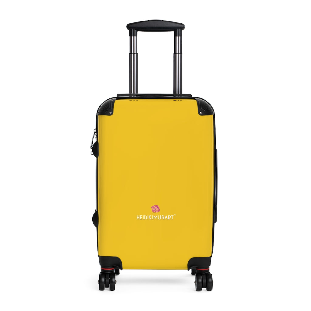 Bright Yellow Color Cabin Suitcase, Carry On Polycarbonate Front and Hard-Shell Durable Small 1-Size Carry-on Luggage With 2 Inner Pockets & Built in Lock With 4 Wheel 360° Swivel and Adjustable Telescopic Handle - Made in USA/UK (Size: 13.3" x 22.4" x 9.05", Weight: 7.5 lb) Unique Cute Carry-On Best Personal Travel Bag Custom Luggage - Gift For Him or Her 