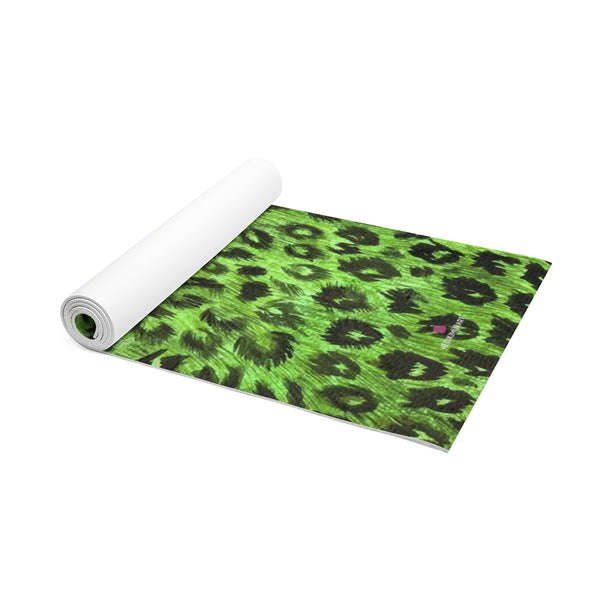 Green Leopard Foam Yoga Mat, Green Leopard Animal Print Wild & Fun Stylish Lightweight 0.25" thick Best Designer Gym or Exercise Sports Athletic Yoga Mat Workout Equipment - Printed in USA (Size: 24″x72")