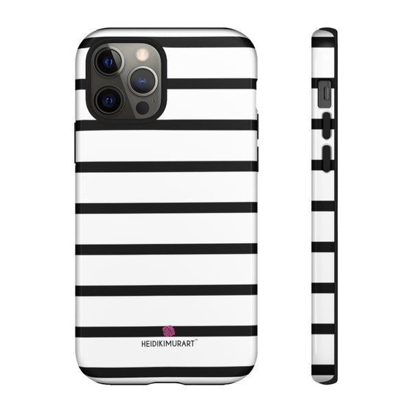 Black Striped Designer Tough Cases, Modern Minimalist Designer Case Mate Best Tough Phone Case For iPhones and Samsung Galaxy Devices-Made in USA