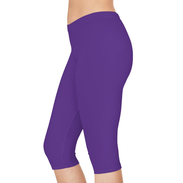 Dark Purple Women's Capri Leggings, Knee-Length Polyester Capris Tights-Made in USA (US Size: XS-2XL)