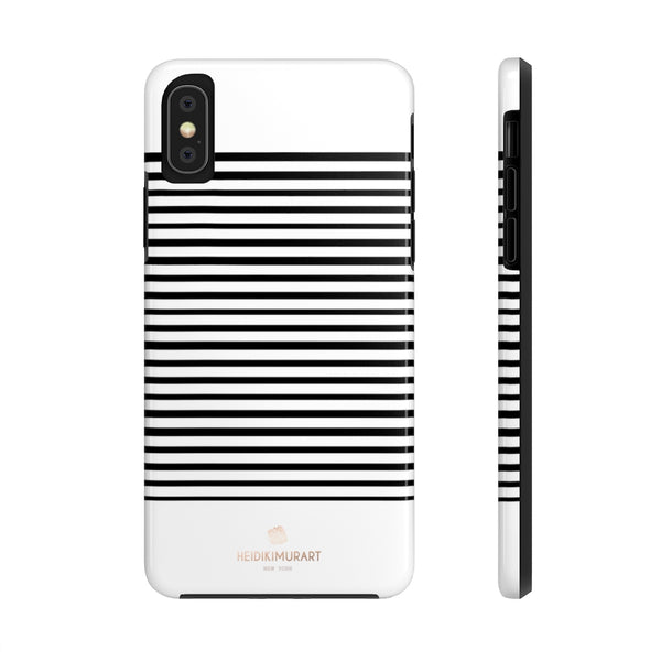 Black White Striped iPhone Case, Case Mate Tough Samsung Galaxy Phone Cases-Phone Case-Printify-iPhone X Tough-Heidi Kimura Art LLC