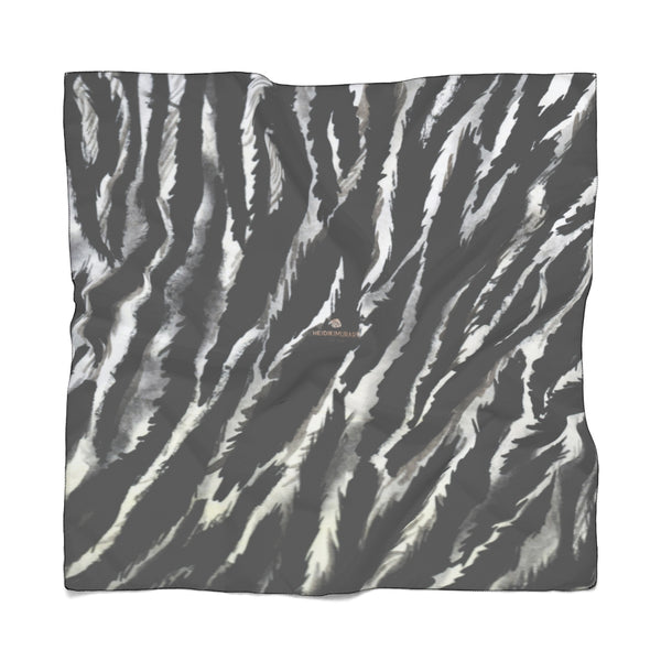 Black Tiger Stripe Poly Scarf, Delicate Lightweight Polyester Designer Scarves- Made in USA-Accessories-Printify-Poly Voile-50 x 50 in-Heidi Kimura Art LLCZebra Stripe Poly Scarf, Animal Print Lightweight Delicate Sheer Poly Voile or Poly Chiffon 25"x25" or 50"x50" Luxury Designer Fashion Accessories- Made in USA, Fashion Sheer Soft Light Polyester Square Scarf