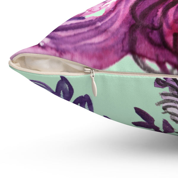 Purple Floral English Rose Print Premium Luxury Polyester Square Pillow - Made in USA-Pillow-Heidi Kimura Art LLC