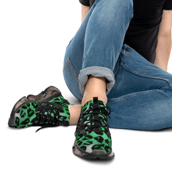 Green Leopard Print Men's Shoes, Best Green Wild Best Leopard Animal Print Comfy Men's Mesh-Knit Designer Premium Laced Up Breathable Comfy Sports Sneakers Shoes (US Size: 5-12)