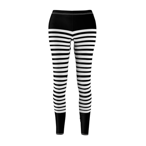 Black Striped Women's Casual Leggings-All Over Prints-Printify-White Seams-M-Heidi Kimura Art LLC