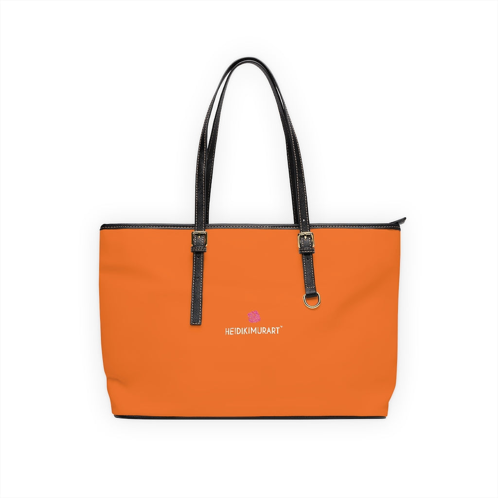 Orange Zipped Tote Bag, Solid Orange Color Modern Essential Designer PU Leather Shoulder Large Spacious Durable Hand Work Bag 17"x11"/ 16"x10" With Gold-Color Zippers & Buckles & Mobile Phone Slots & Inner Pockets, All Day Large Tote Luxury Best Sleek and Sophisticated Cute Work Shoulder Bag For Women With Outside And Inner Zippers