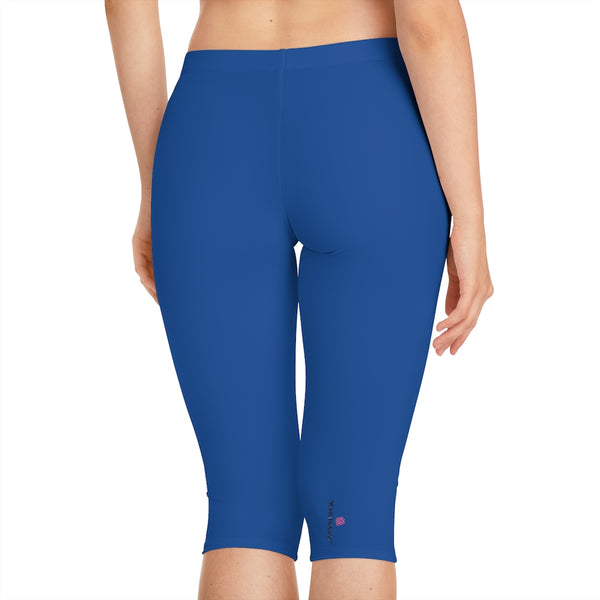 Dark Blue Women's Capri Leggings, Modern Essential Solid Color American-Made Best Designer Premium Quality Knee-Length Mid-Waist Fit Knee-Length Polyester Capris Tights-Made in USA (US Size: XS-3XL) Plus Size Available