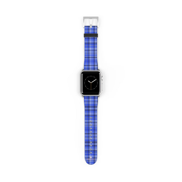Blue Plaid Tartan Scottish Print 38mm/42mm Watch Band For Apple Watch- Made in USA-Watch Band-Heidi Kimura Art LLC