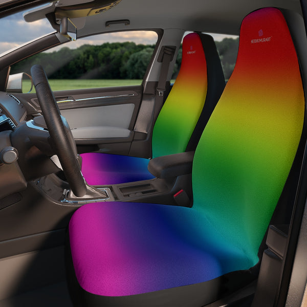 Colorful Rainbow Car Seat Covers, Rainbow Gay Pride 2-Pcs Set (48.03" × 18.50") Polyester Car Seat Covers, Best Car Accessories Essential Premium Quality Best Soft Luxury Car Seat&nbsp;- 2 Pack For Your Car Seat Protection, Car Seat Protectors, Designer Car Seat Accessories, Pair of 2 Front Seat Covers, Custom Seat Covers, Luxury Car Seat Covers, Best Car Seat Covers