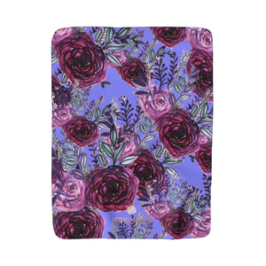 Cute Purple Rose Flower Floral Print Designer 50"x60" Sherpa Fleece Blanket-Made in USA-Blanket-50''x60''-Heidi Kimura Art LLC