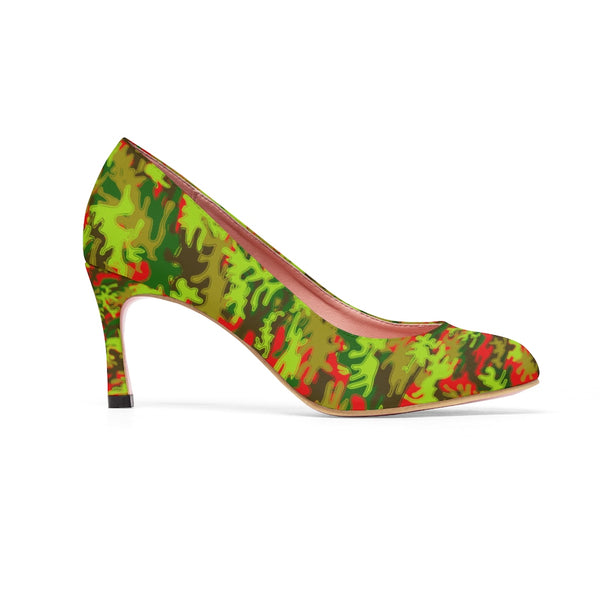 Hot Red & Green White Camo Military Army Print Premium Women's High Heels Shoes-3 inch Heels-US 7-Heidi Kimura Art LLC