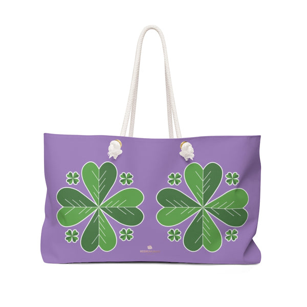 Purple Green Clover Leaf St. Patrick's Day Irish Print 24"x13"Weekender Bag- Made in USA-Weekender Bag-24x13-Heidi Kimura Art LLC