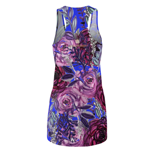 Purple Floral Print Women's Long Best Racerback Dress - Made in USA(US Size: XS-2XL)-Women's Sleeveless Dress-Heidi Kimura Art LLC
