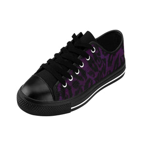 Dark Purple Leopard Animal Print Premium Men's Low Top Canvas Sneakers Tennis Shoes-Men's Low Top Sneakers-Black-US 9-Heidi Kimura Art LLC