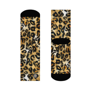 Snow Leopard Animal Skin Print Designer Ankle or Crew Elastic 1 Size Fleece Lined Socks-Socks-3/4 Crew-Heidi Kimura Art LLC