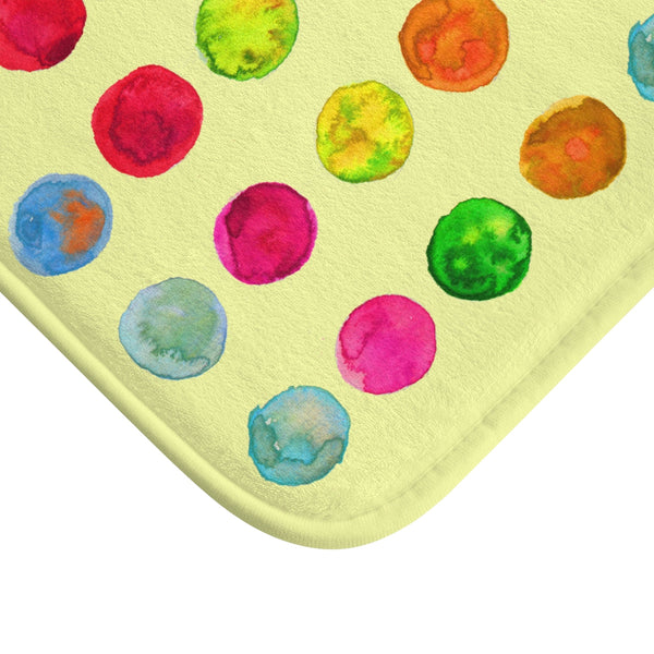 Light Yellow Colorful Watercolor Polka Dots Print Microfiber Bath Mat-Made in USA-Bath Mat-Heidi Kimura Art LLC