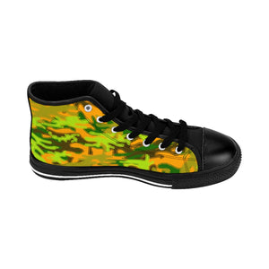Orange Blue Green Camouflage Army Military Print Men's High-top Sneakers Shoes-Men's High Top Sneakers-Black-US 9-Heidi Kimura Art LLC